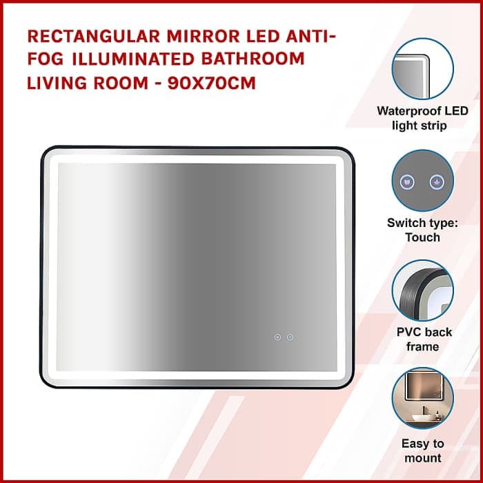 Rectangular Makeup Mirror Led Anti-fog 90x70cm - Home &
